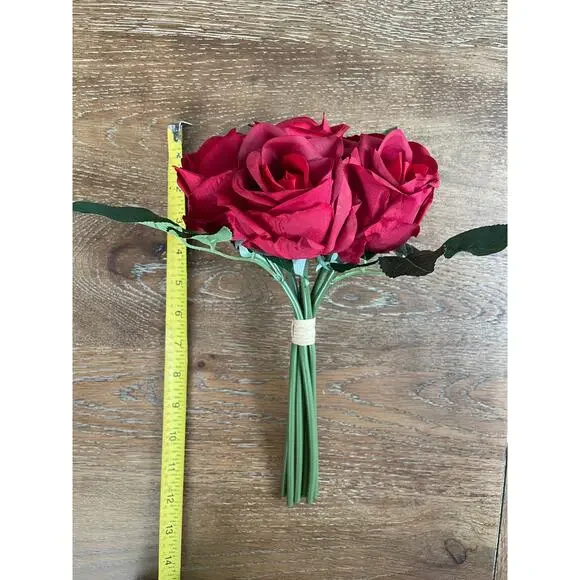 Red-colored Artificial 7 Rose Bouquet 11.5" - Picture 4 of 7